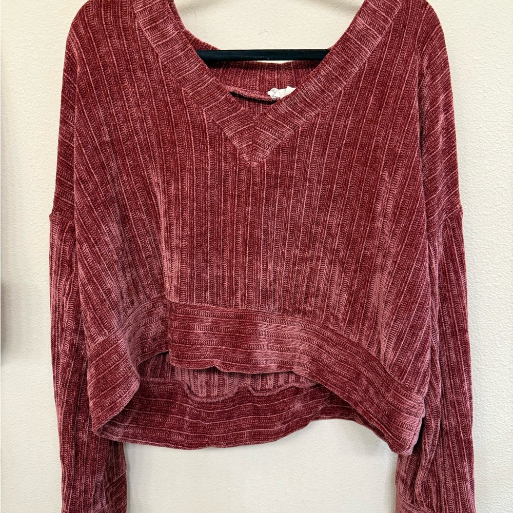 🎉🎉Maroon Cropped Ribbed Knit Top